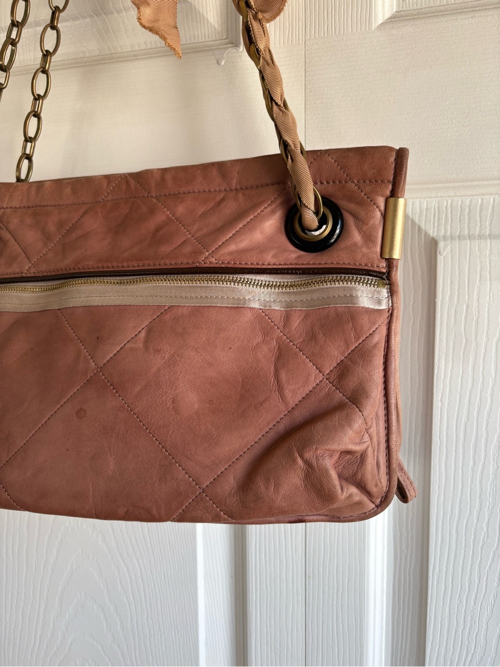 Lanvin Amalia Taupe Tan Lambskin Leather Quilted Chain Shoulder Bag Academia - Picture 4 of 14